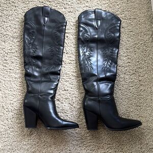Elegant Black Faux Leather Knee-High Boots